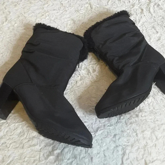 Weathermate Black Faux Fur Lined Block Heel Boots 451312 Size 8M - Picture 2 of 11